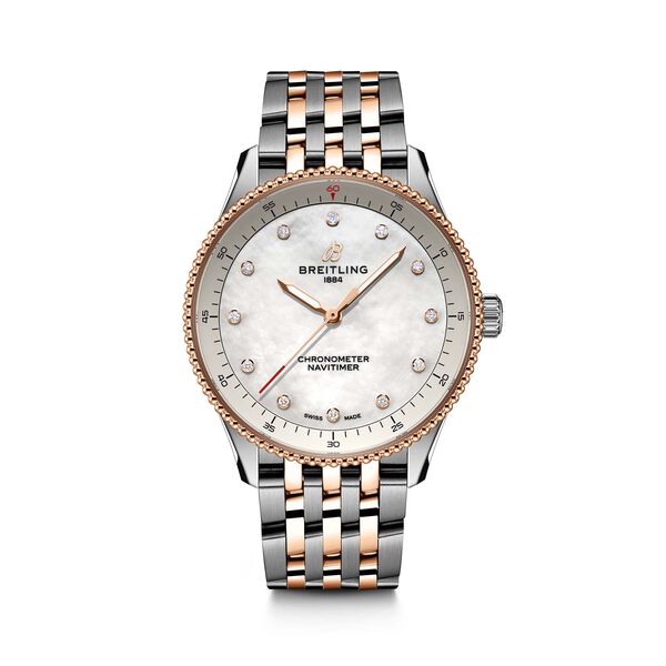 Navitimer 32 mm quartz en acier inoxydable, or rouge et diamants